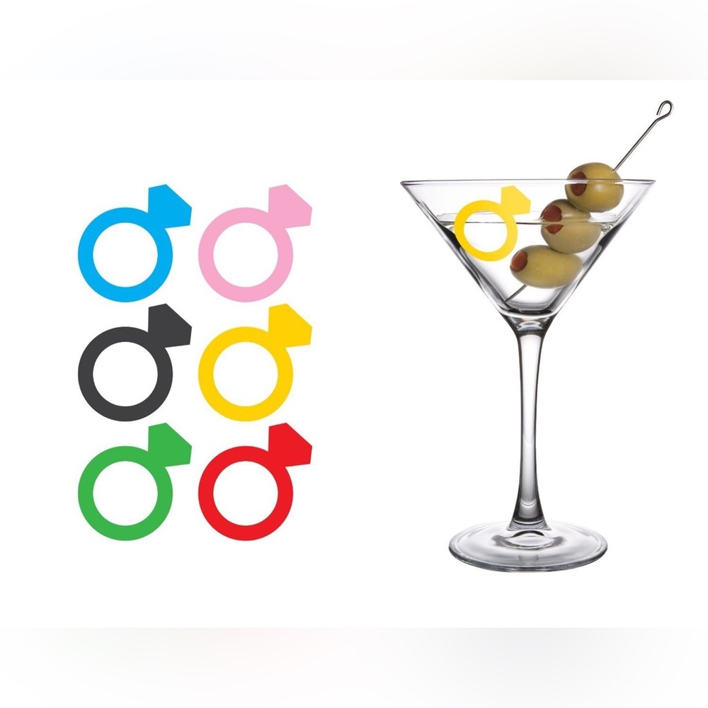Diamond Ring Drink Markers set of 6 Silicone Stickers wine charm Kikkerland